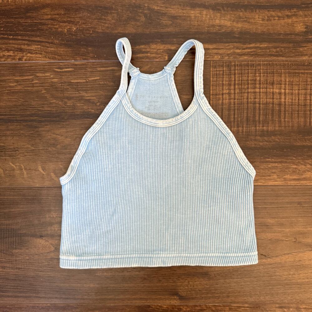 Free People Intimately Pale Light Blue Ribbed Crop Top Bra Bralette - xs /s
